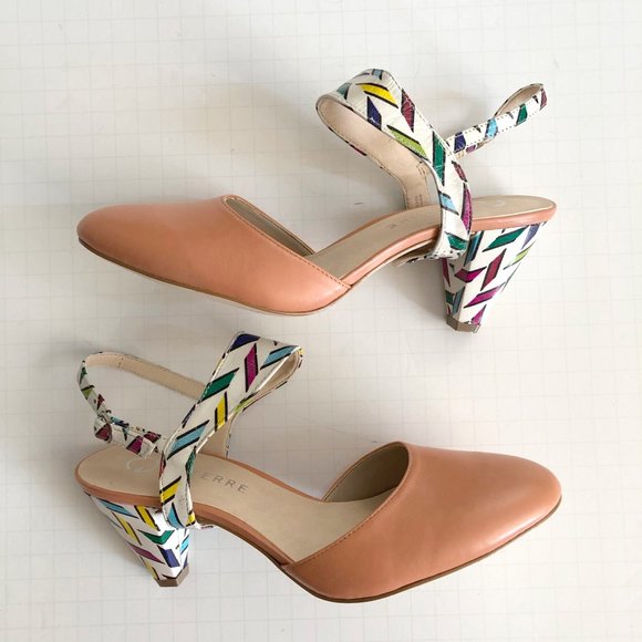 NWOB Alterre blush pink carnaval print interchangeable elsie strap heels mules - Picture 4 of 9